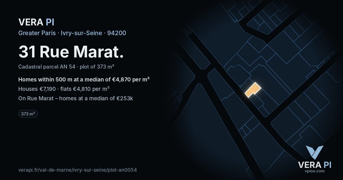 31 Rue Marat, Ivry-sur-Seine at night – the plot lit, the parcels around coloured by the prices near them