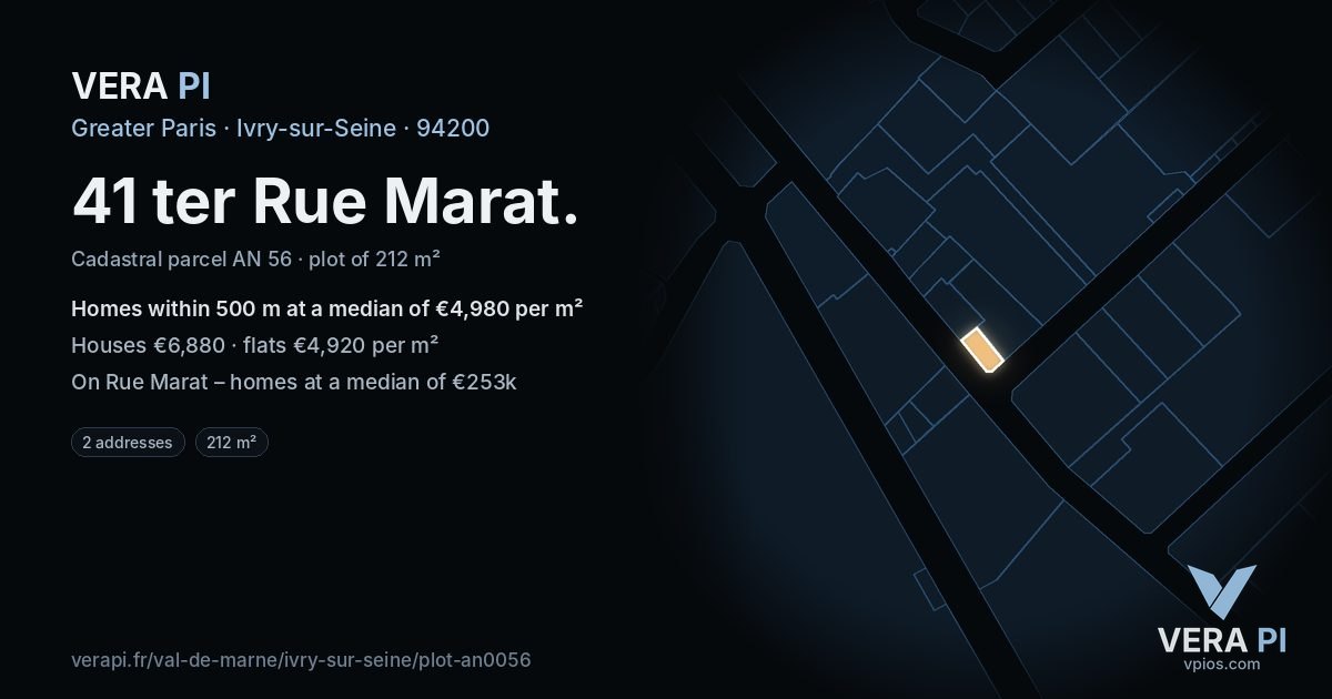 41 ter Rue Marat, Ivry-sur-Seine at night – the plot lit, the parcels around coloured by the prices near them