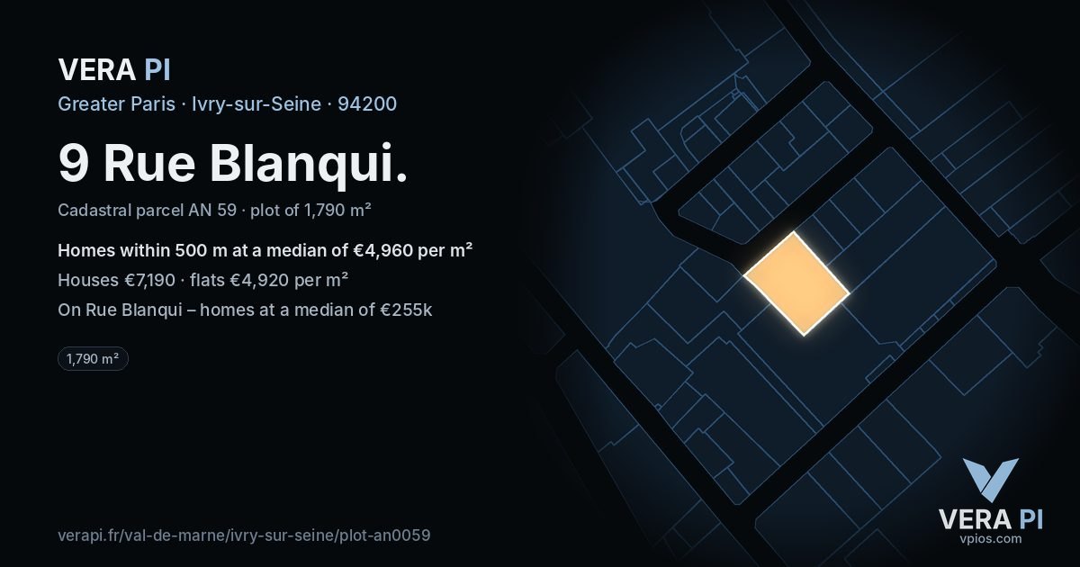 9 Rue Blanqui, Ivry-sur-Seine at night – the plot lit, the parcels around coloured by the prices near them