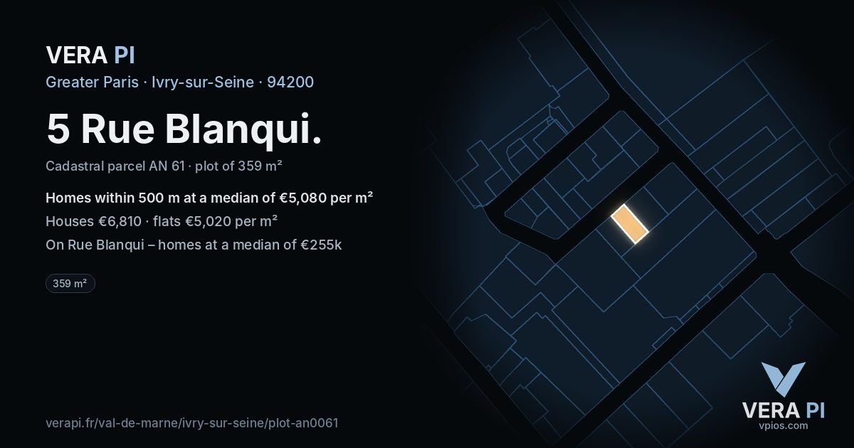 5 Rue Blanqui, Ivry-sur-Seine at night – the plot lit, the parcels around coloured by the prices near them