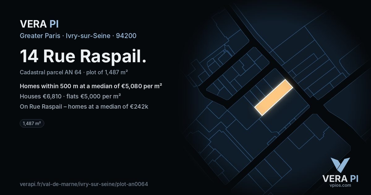 14 Rue Raspail, Ivry-sur-Seine at night – the plot lit, the parcels around coloured by the prices near them