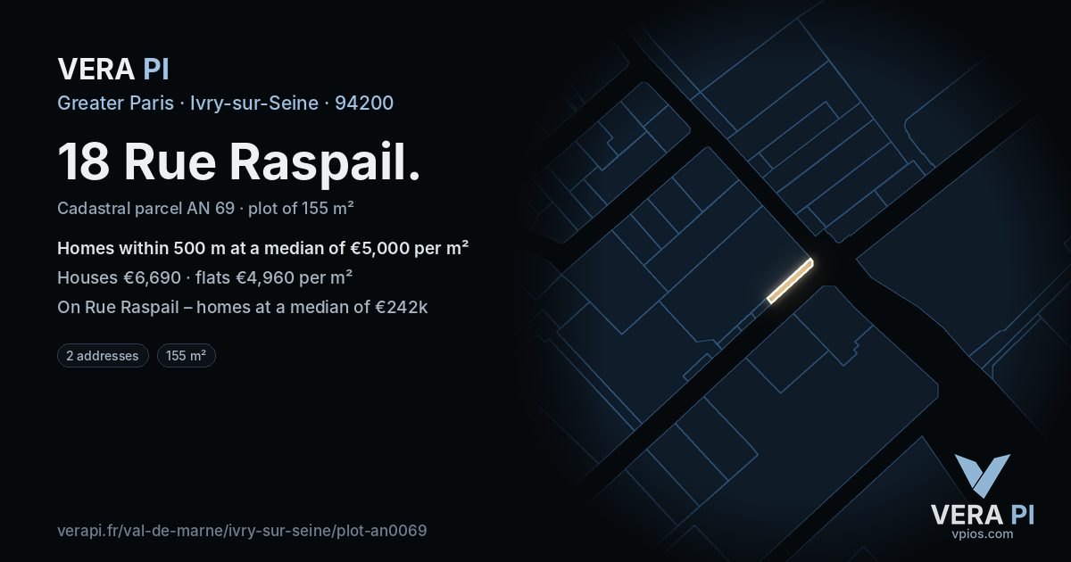 18 Rue Raspail, Ivry-sur-Seine at night – the plot lit, the parcels around coloured by the prices near them