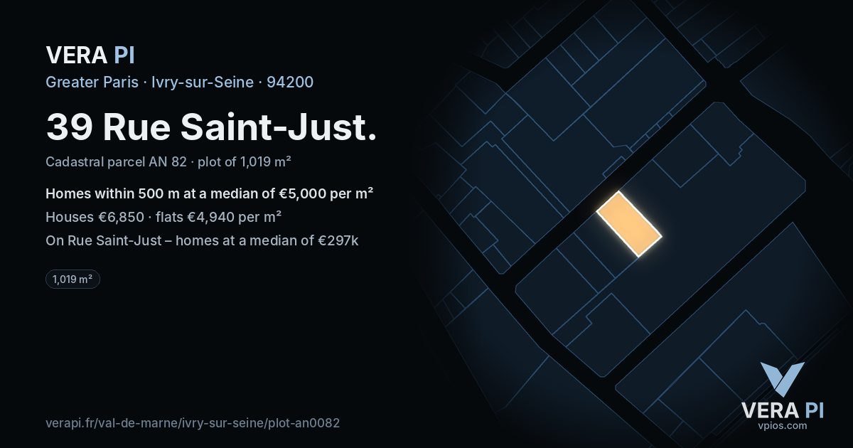 39 Rue Saint-Just, Ivry-sur-Seine at night – the plot lit, the parcels around coloured by the prices near them