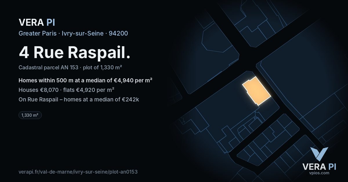 4 Rue Raspail, Ivry-sur-Seine at night – the plot lit, the parcels around coloured by the prices near them