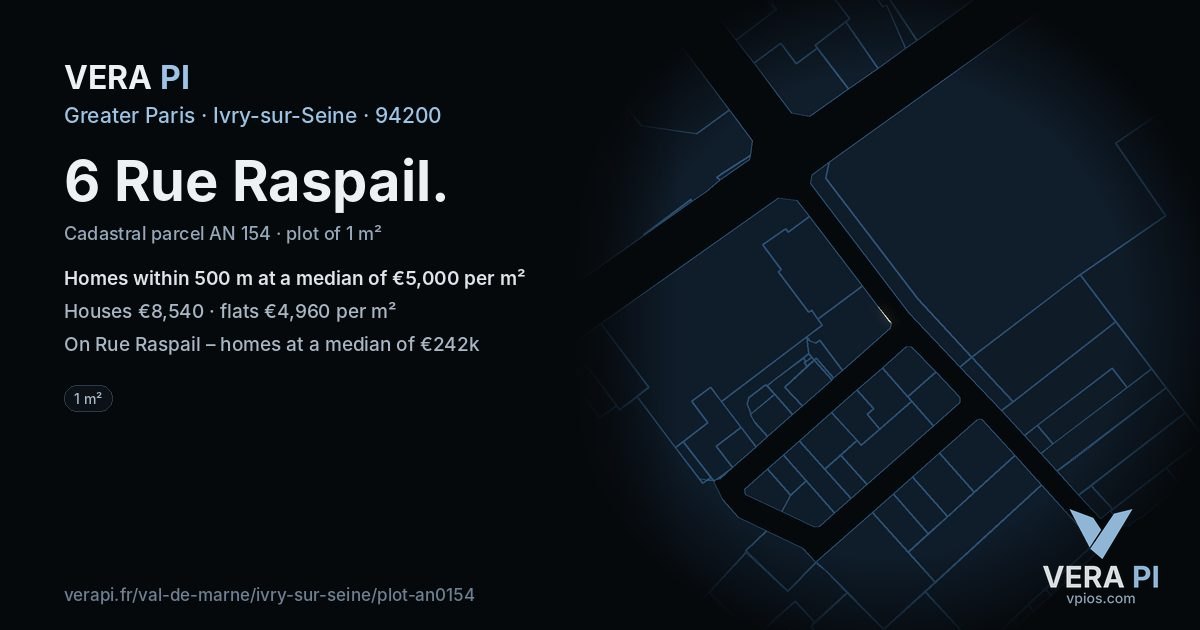 6 Rue Raspail, Ivry-sur-Seine at night – the plot lit, the parcels around coloured by the prices near them