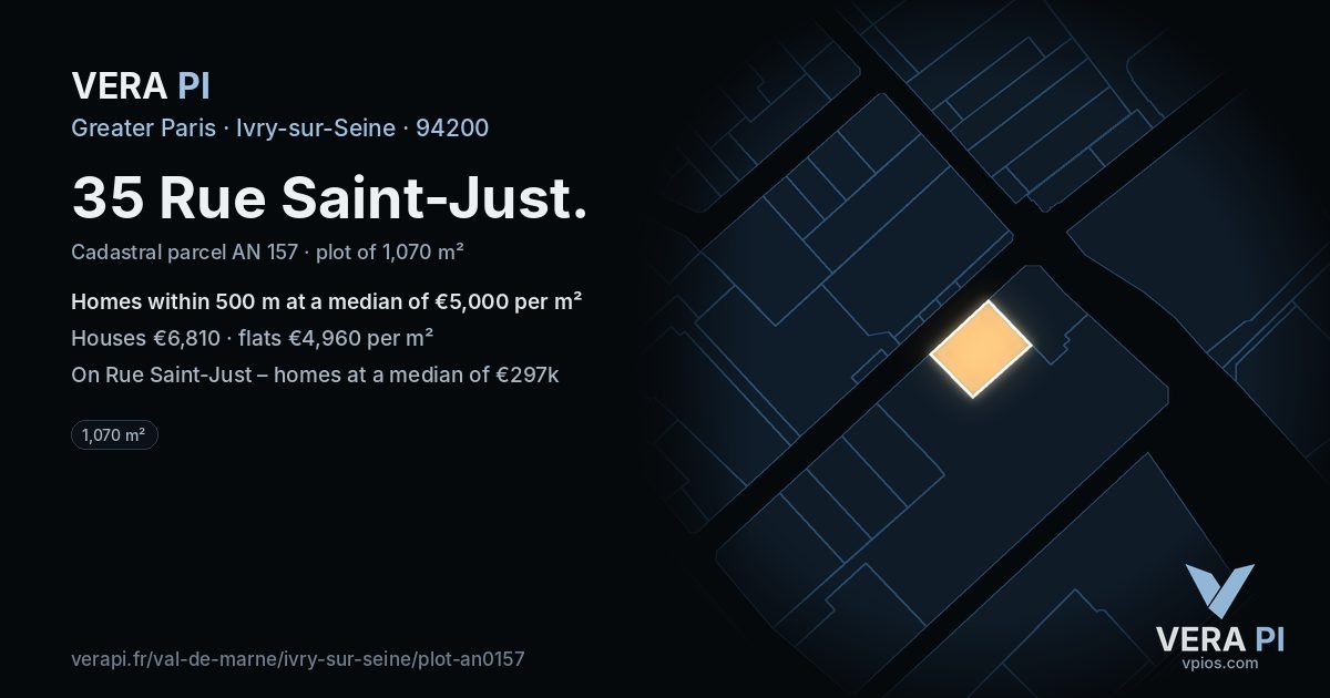 35 Rue Saint-Just, Ivry-sur-Seine at night – the plot lit, the parcels around coloured by the prices near them