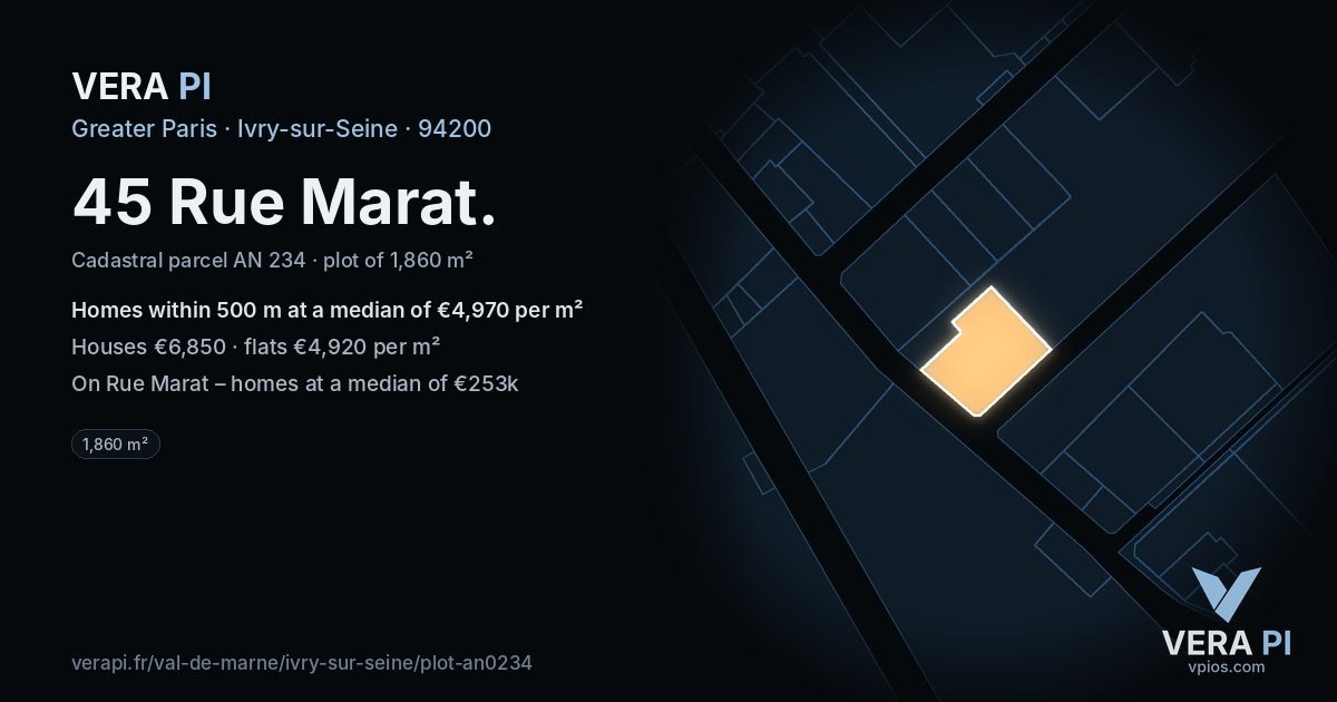 45 Rue Marat, Ivry-sur-Seine at night – the plot lit, the parcels around coloured by the prices near them