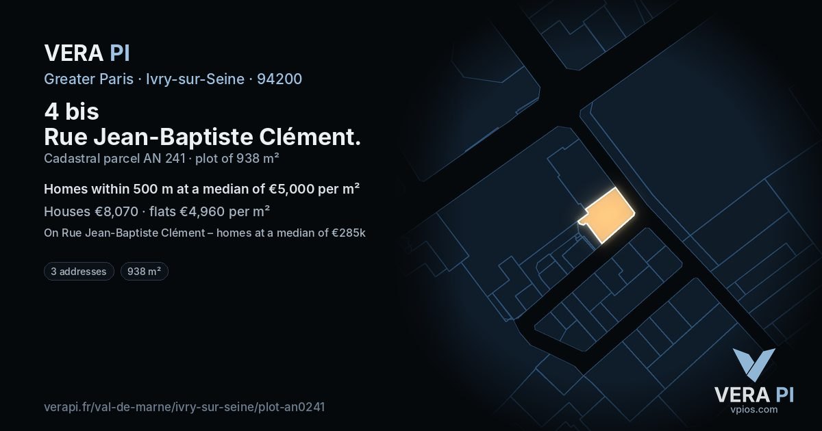 4 bis Rue Jean-Baptiste Clément, Ivry-sur-Seine at night – the plot lit, the parcels around coloured by the prices near them