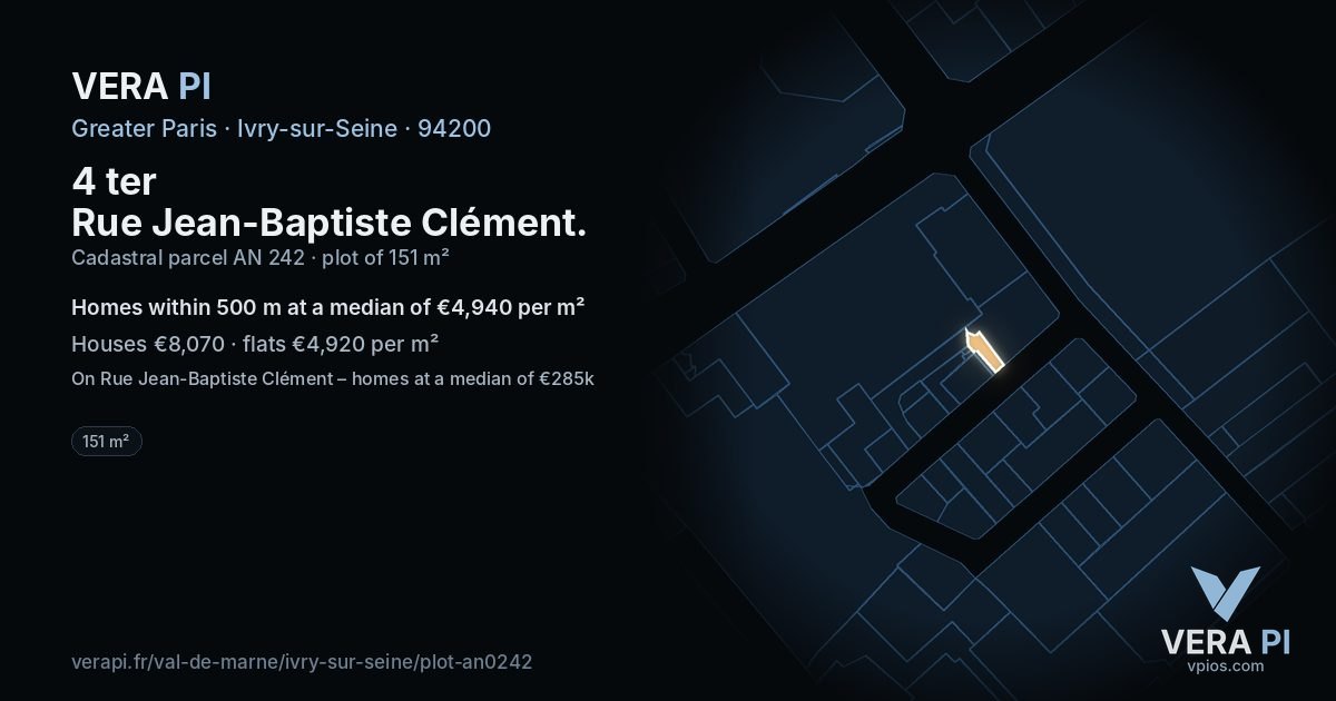 4 ter Rue Jean-Baptiste Clément, Ivry-sur-Seine at night – the plot lit, the parcels around coloured by the prices near them