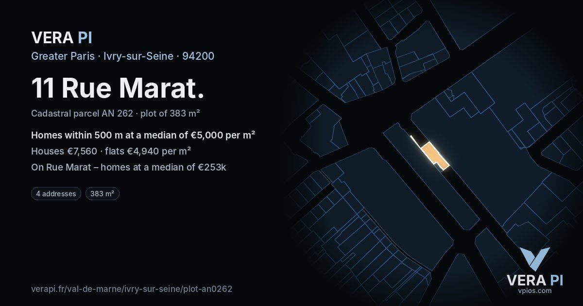 11 Rue Marat, Ivry-sur-Seine at night – the plot lit, the parcels around coloured by the prices near them