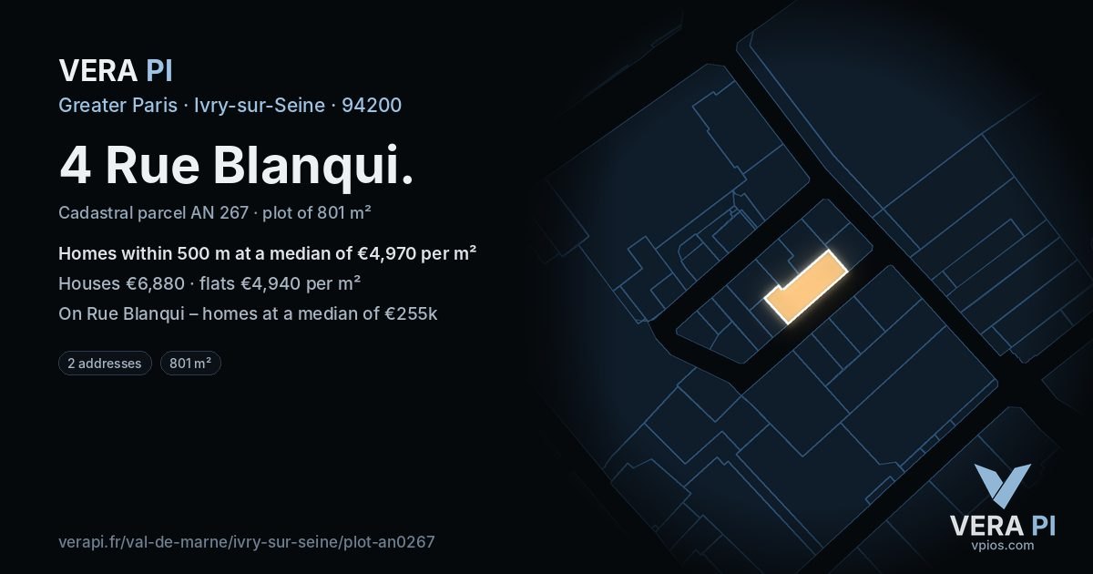 4 Rue Blanqui, Ivry-sur-Seine at night – the plot lit, the parcels around coloured by the prices near them