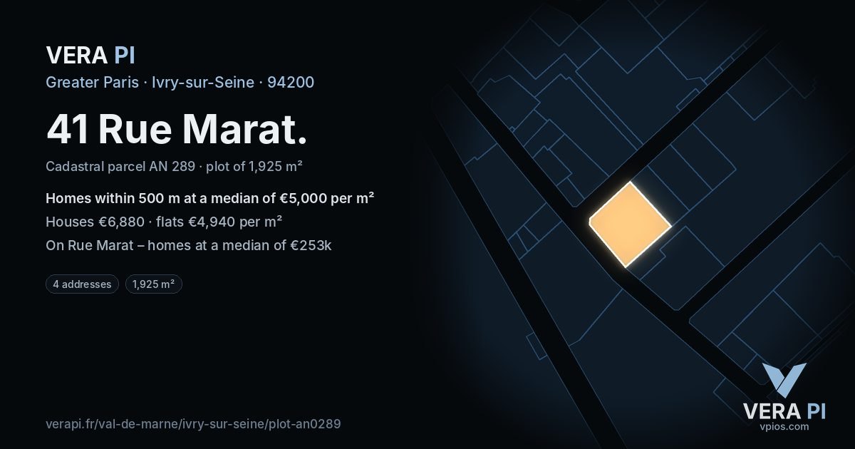 41 Rue Marat, Ivry-sur-Seine at night – the plot lit, the parcels around coloured by the prices near them