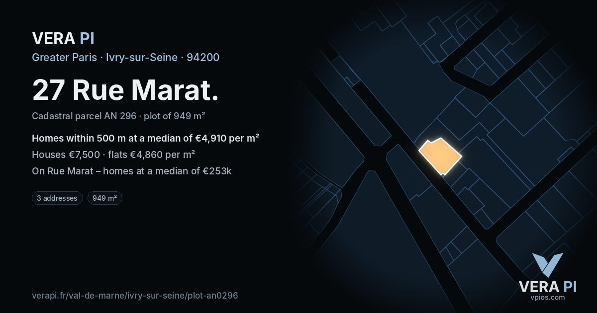 27 Rue Marat, Ivry-sur-Seine at night – the plot lit, the parcels around coloured by the prices near them