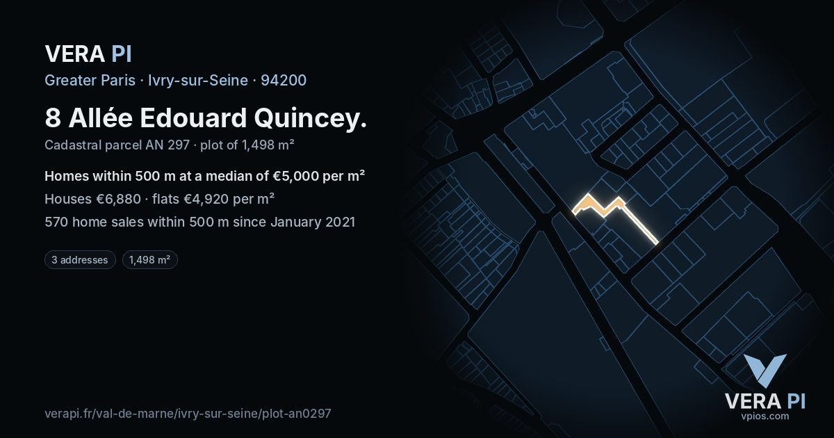 8 Allée Edouard Quincey, Ivry-sur-Seine at night – the plot lit, the parcels around coloured by the prices near them