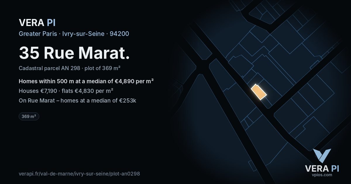 35 Rue Marat, Ivry-sur-Seine at night – the plot lit, the parcels around coloured by the prices near them