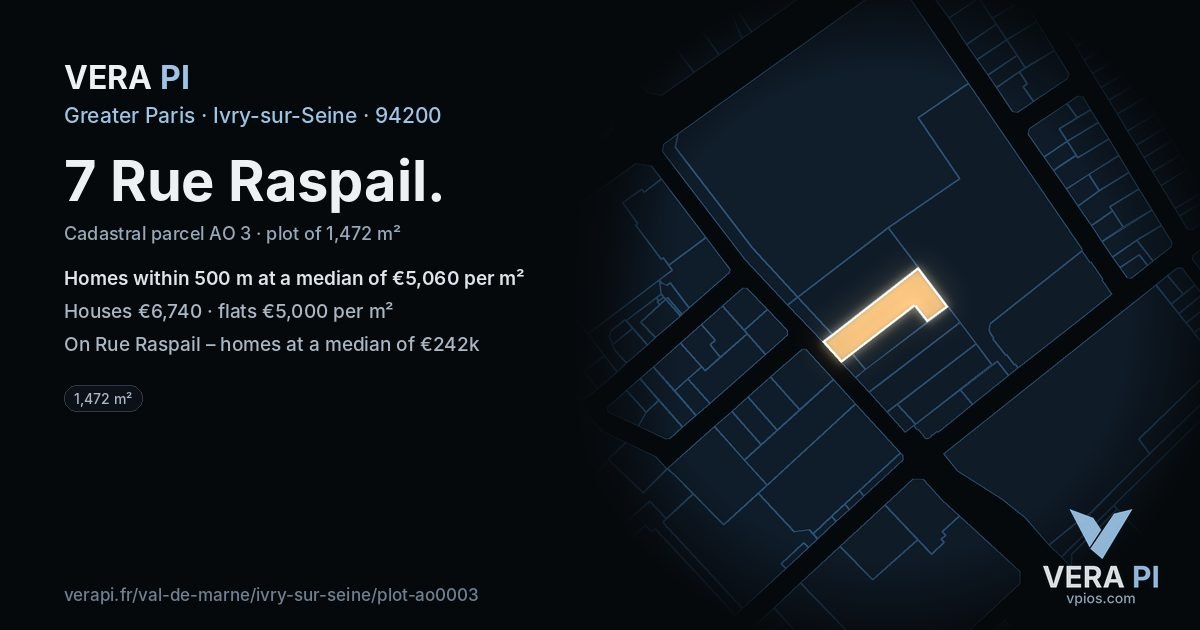 7 Rue Raspail, Ivry-sur-Seine at night – the plot lit, the parcels around coloured by the prices near them
