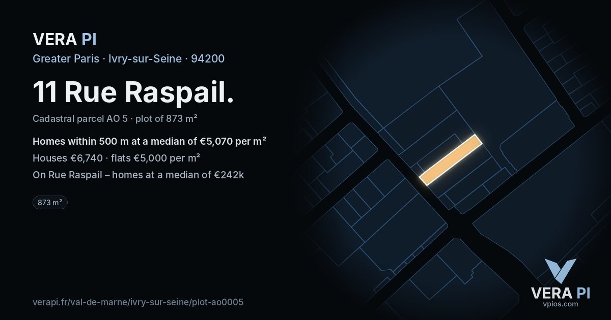 11 Rue Raspail, Ivry-sur-Seine at night – the plot lit, the parcels around coloured by the prices near them