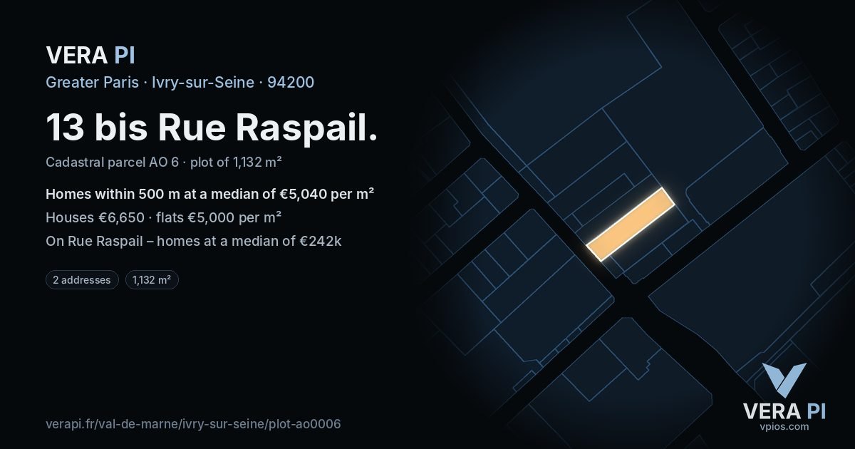 13 bis Rue Raspail, Ivry-sur-Seine at night – the plot lit, the parcels around coloured by the prices near them