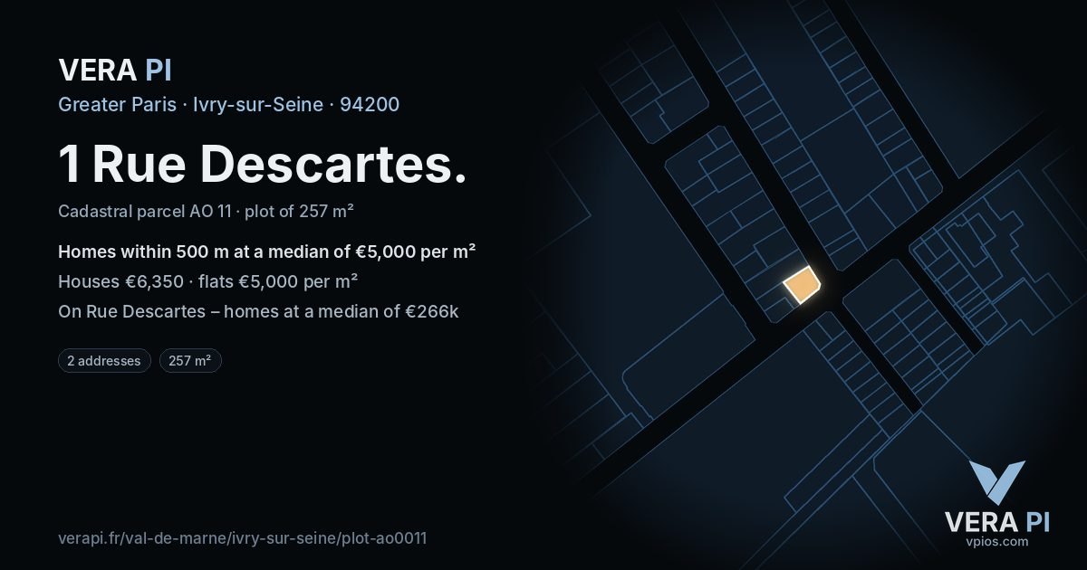 1 Rue Descartes, Ivry-sur-Seine at night – the plot lit, the parcels around coloured by the prices near them