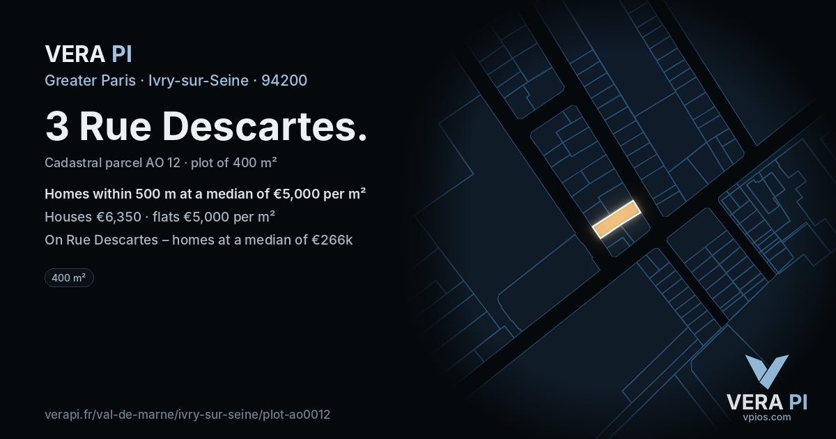 3 Rue Descartes, Ivry-sur-Seine at night – the plot lit, the parcels around coloured by the prices near them