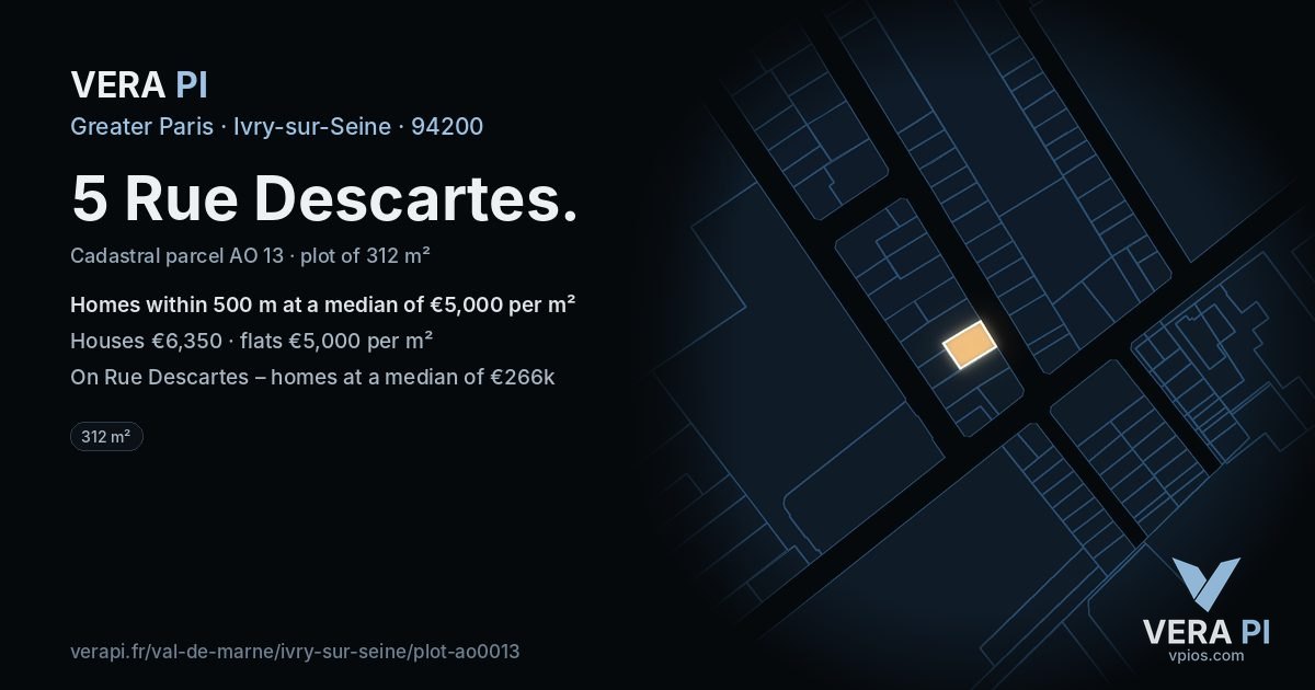 5 Rue Descartes, Ivry-sur-Seine at night – the plot lit, the parcels around coloured by the prices near them