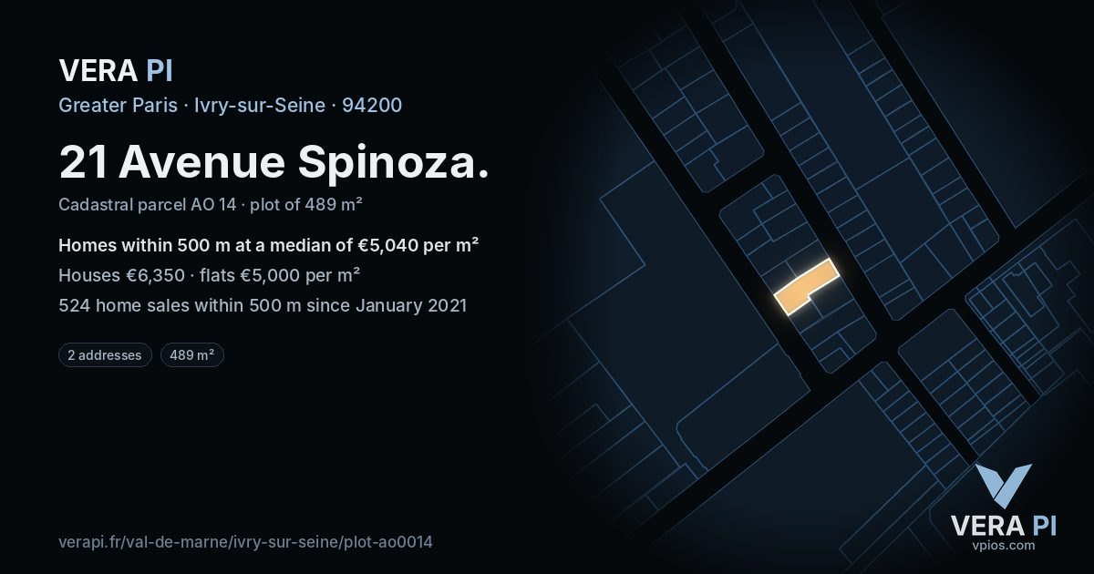 21 Avenue Spinoza, Ivry-sur-Seine at night – the plot lit, the parcels around coloured by the prices near them