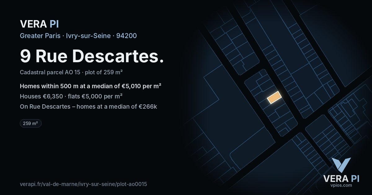 9 Rue Descartes, Ivry-sur-Seine at night – the plot lit, the parcels around coloured by the prices near them