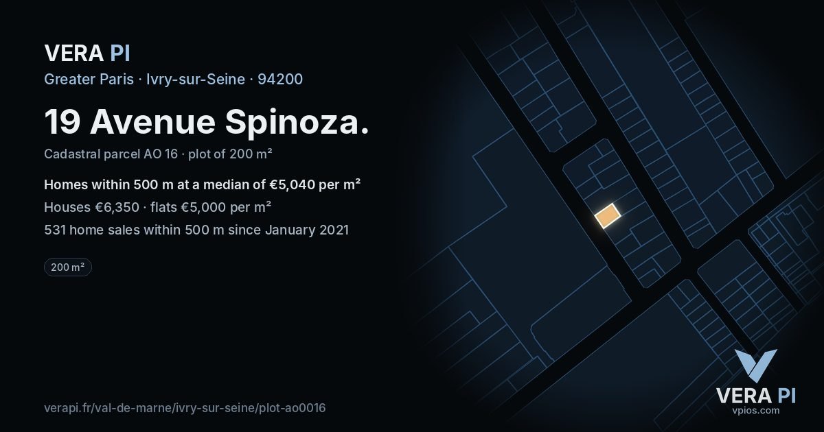 19 Avenue Spinoza, Ivry-sur-Seine at night – the plot lit, the parcels around coloured by the prices near them