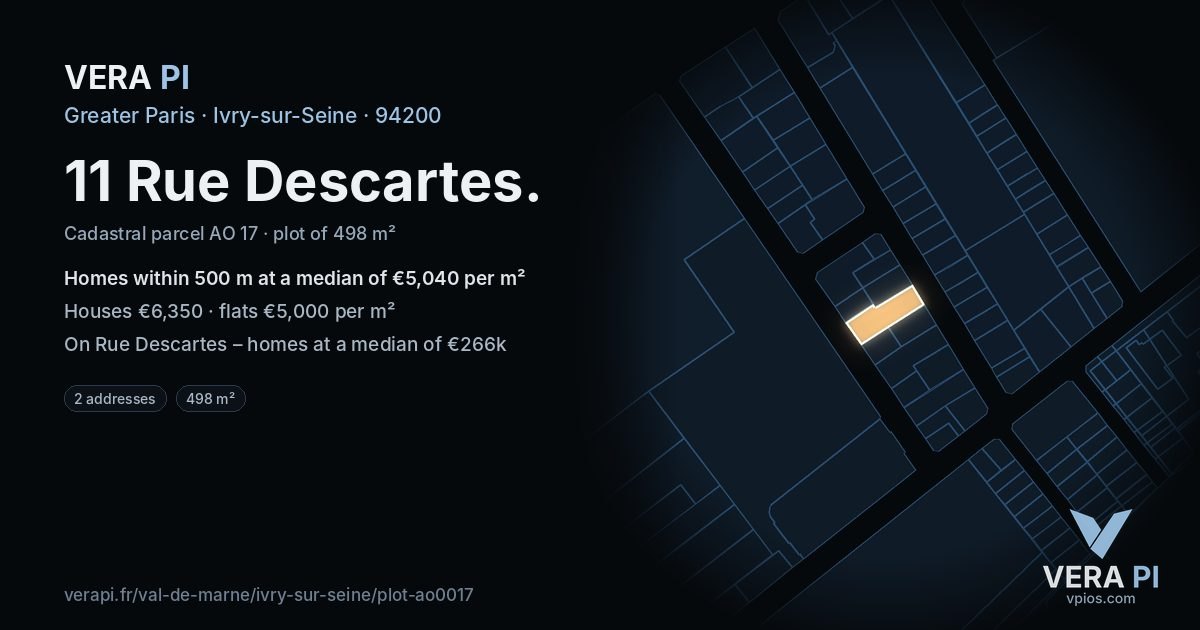 11 Rue Descartes, Ivry-sur-Seine at night – the plot lit, the parcels around coloured by the prices near them