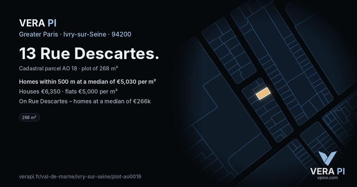 13 Rue Descartes, Ivry-sur-Seine at night – the plot lit, the parcels around coloured by the prices near them