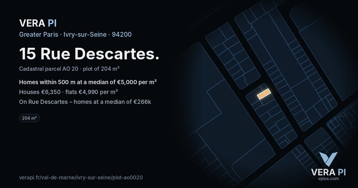15 Rue Descartes, Ivry-sur-Seine at night – the plot lit, the parcels around coloured by the prices near them