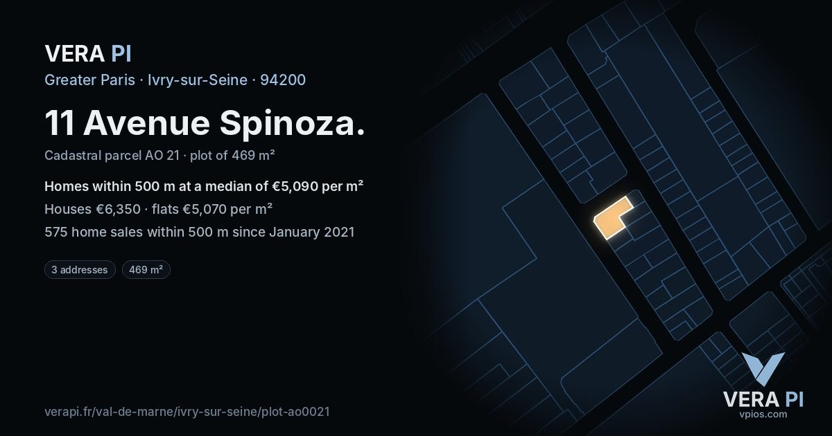 11 Avenue Spinoza, Ivry-sur-Seine at night – the plot lit, the parcels around coloured by the prices near them