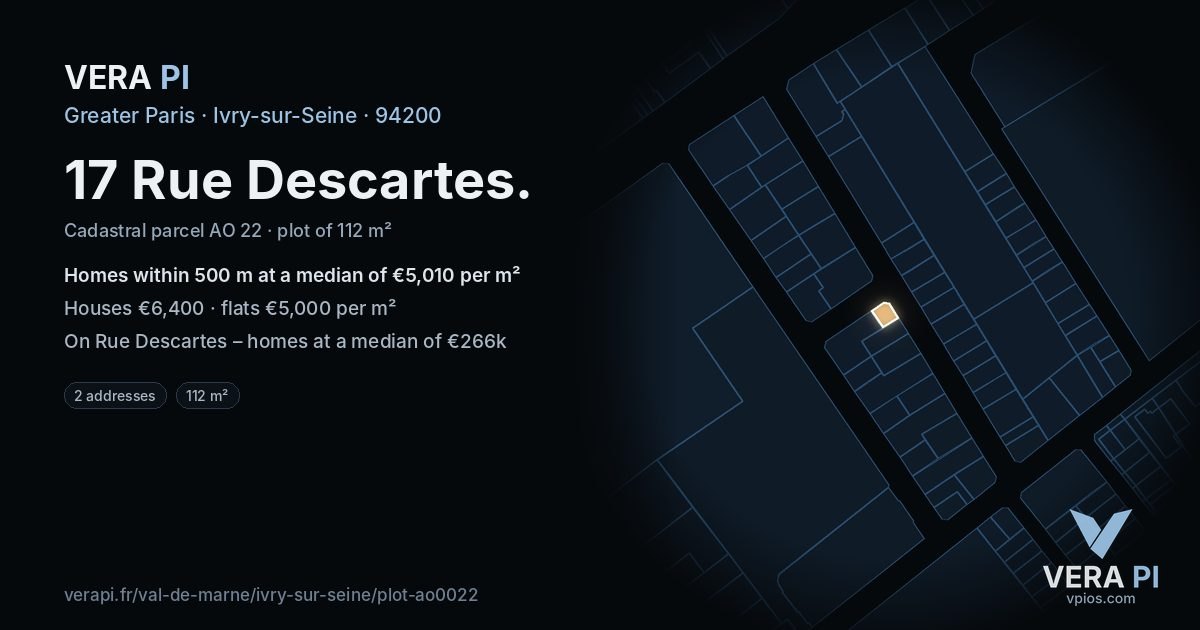 17 Rue Descartes, Ivry-sur-Seine at night – the plot lit, the parcels around coloured by the prices near them