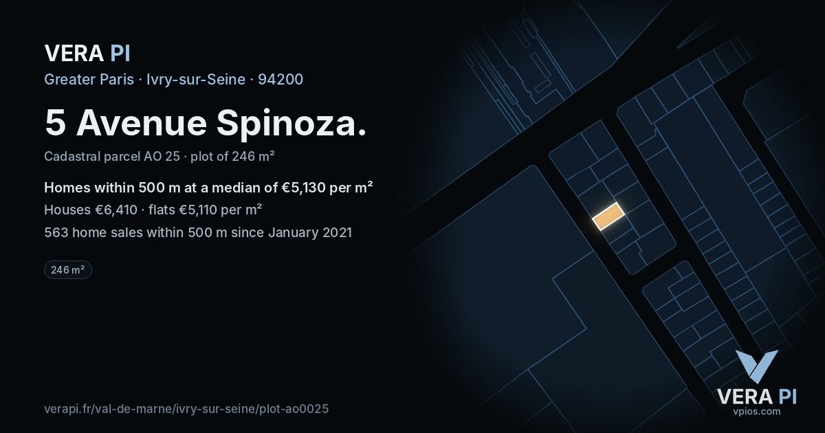 5 Avenue Spinoza, Ivry-sur-Seine at night – the plot lit, the parcels around coloured by the prices near them