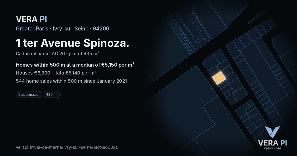 1 ter Avenue Spinoza, Ivry-sur-Seine at night – the plot lit, the parcels around coloured by the prices near them