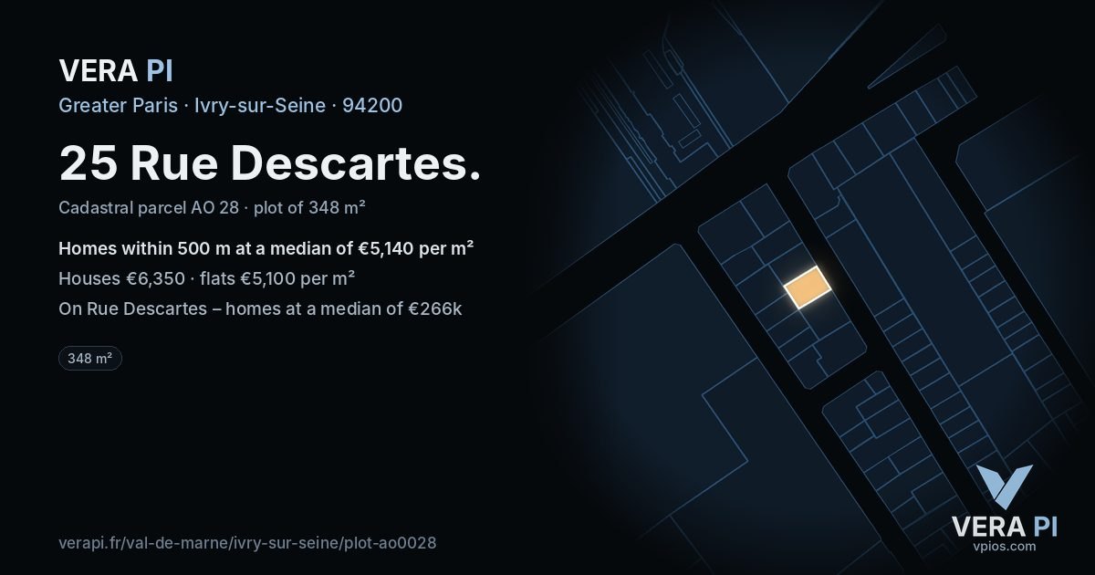 25 Rue Descartes, Ivry-sur-Seine at night – the plot lit, the parcels around coloured by the prices near them
