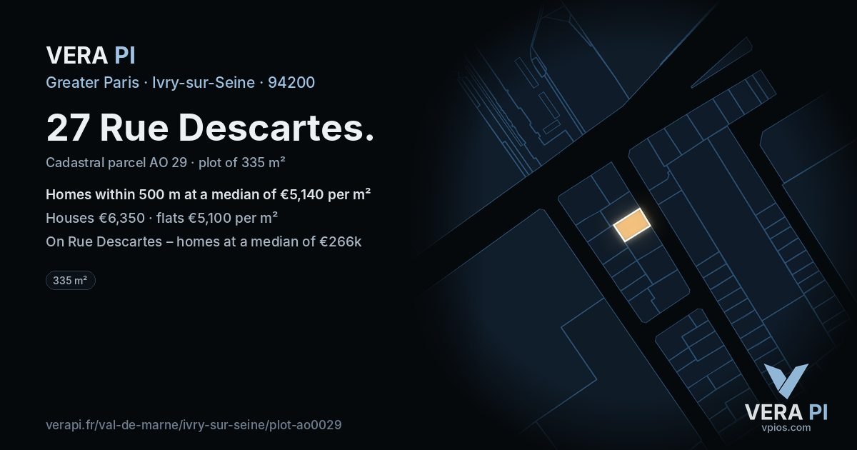 27 Rue Descartes, Ivry-sur-Seine at night – the plot lit, the parcels around coloured by the prices near them