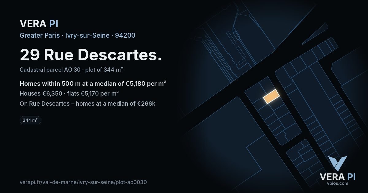 29 Rue Descartes, Ivry-sur-Seine at night – the plot lit, the parcels around coloured by the prices near them