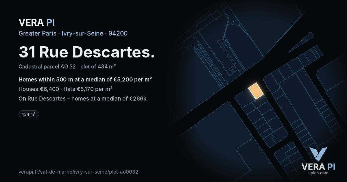 31 Rue Descartes, Ivry-sur-Seine at night – the plot lit, the parcels around coloured by the prices near them