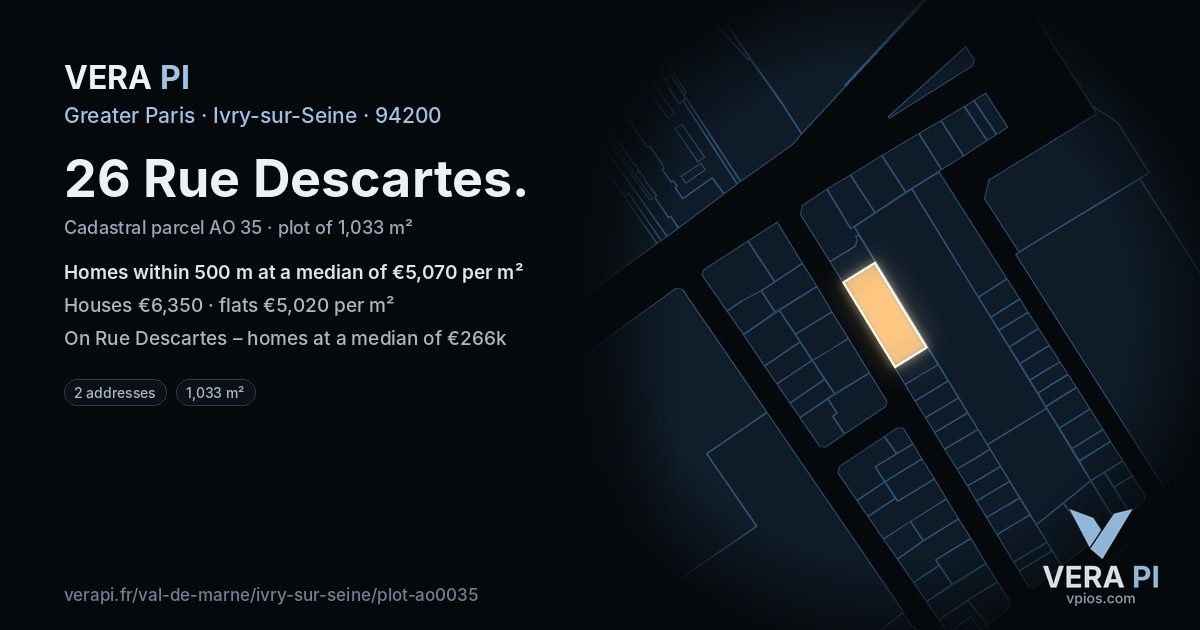26 Rue Descartes, Ivry-sur-Seine at night – the plot lit, the parcels around coloured by the prices near them