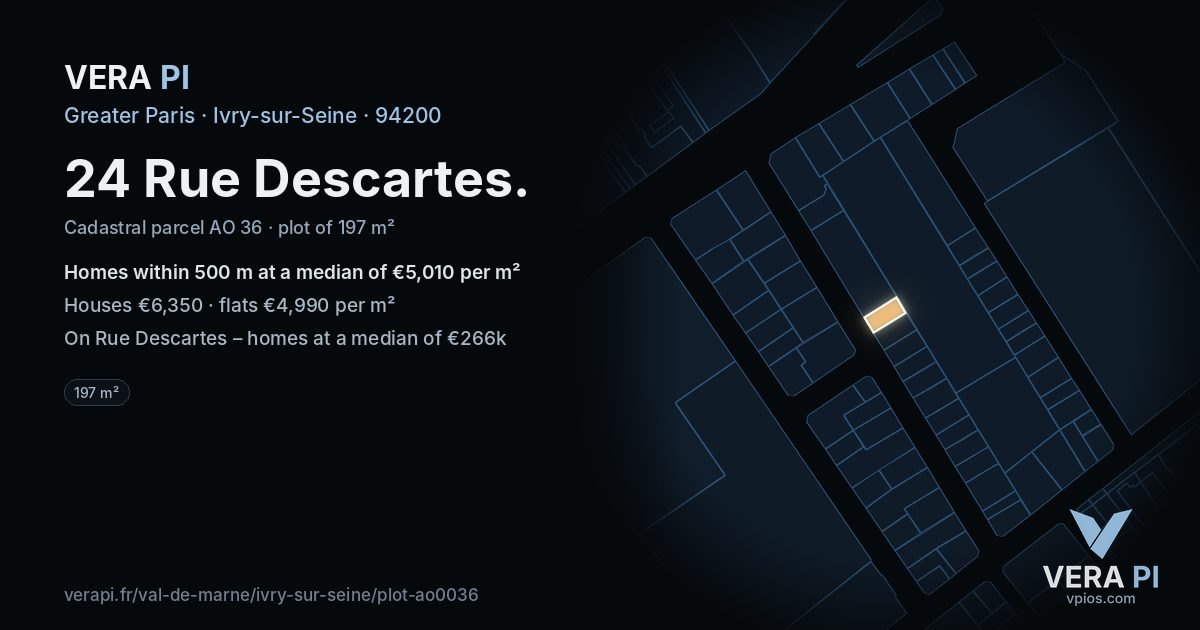 24 Rue Descartes, Ivry-sur-Seine at night – the plot lit, the parcels around coloured by the prices near them