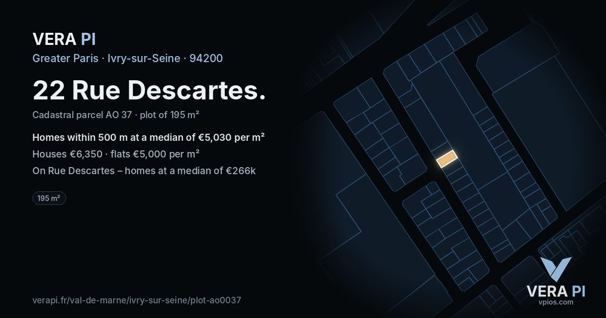 22 Rue Descartes, Ivry-sur-Seine at night – the plot lit, the parcels around coloured by the prices near them