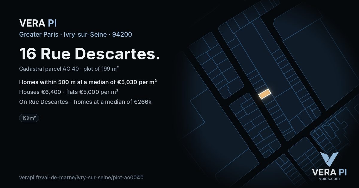 16 Rue Descartes, Ivry-sur-Seine at night – the plot lit, the parcels around coloured by the prices near them