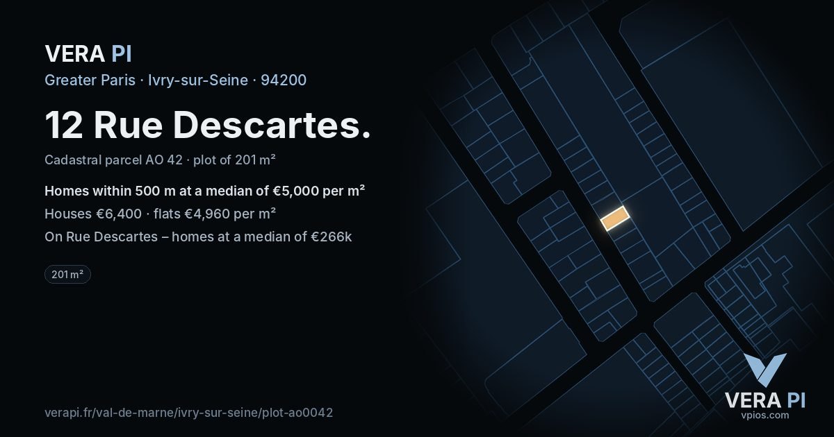 12 Rue Descartes, Ivry-sur-Seine at night – the plot lit, the parcels around coloured by the prices near them