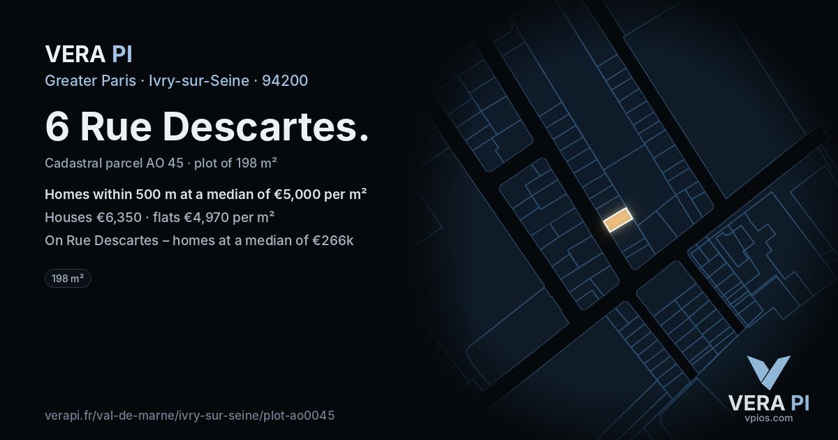 6 Rue Descartes, Ivry-sur-Seine at night – the plot lit, the parcels around coloured by the prices near them