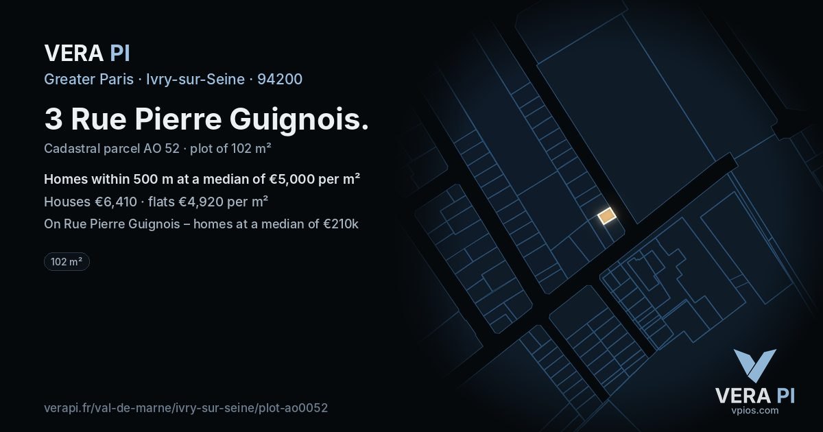 3 Rue Pierre Guignois, Ivry-sur-Seine at night – the plot lit, the parcels around coloured by the prices near them