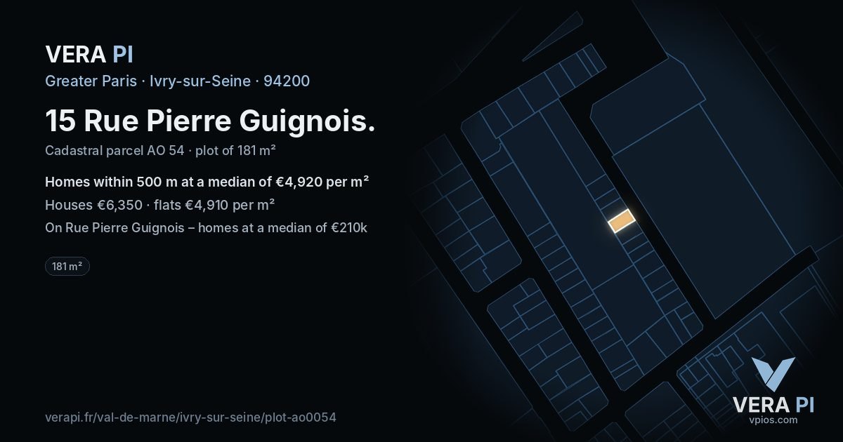 15 Rue Pierre Guignois, Ivry-sur-Seine at night – the plot lit, the parcels around coloured by the prices near them