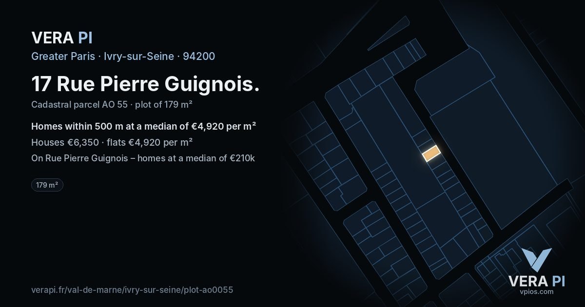 17 Rue Pierre Guignois, Ivry-sur-Seine at night – the plot lit, the parcels around coloured by the prices near them