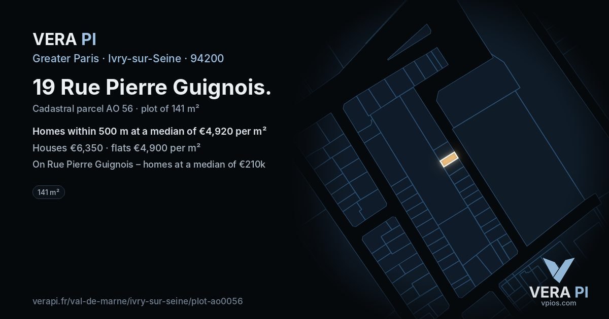 19 Rue Pierre Guignois, Ivry-sur-Seine at night – the plot lit, the parcels around coloured by the prices near them