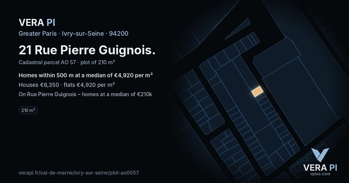 21 Rue Pierre Guignois, Ivry-sur-Seine at night – the plot lit, the parcels around coloured by the prices near them